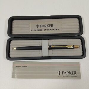 Parker Insignia Ballpoint Pen‎ Matte Black & Gold Trim Made In USA Tested In Box